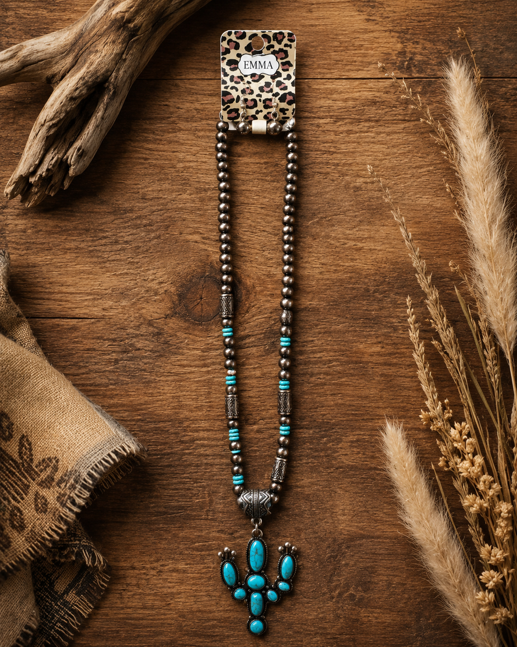 Desert Oasis Copper & Turquoise Cactus Necklace